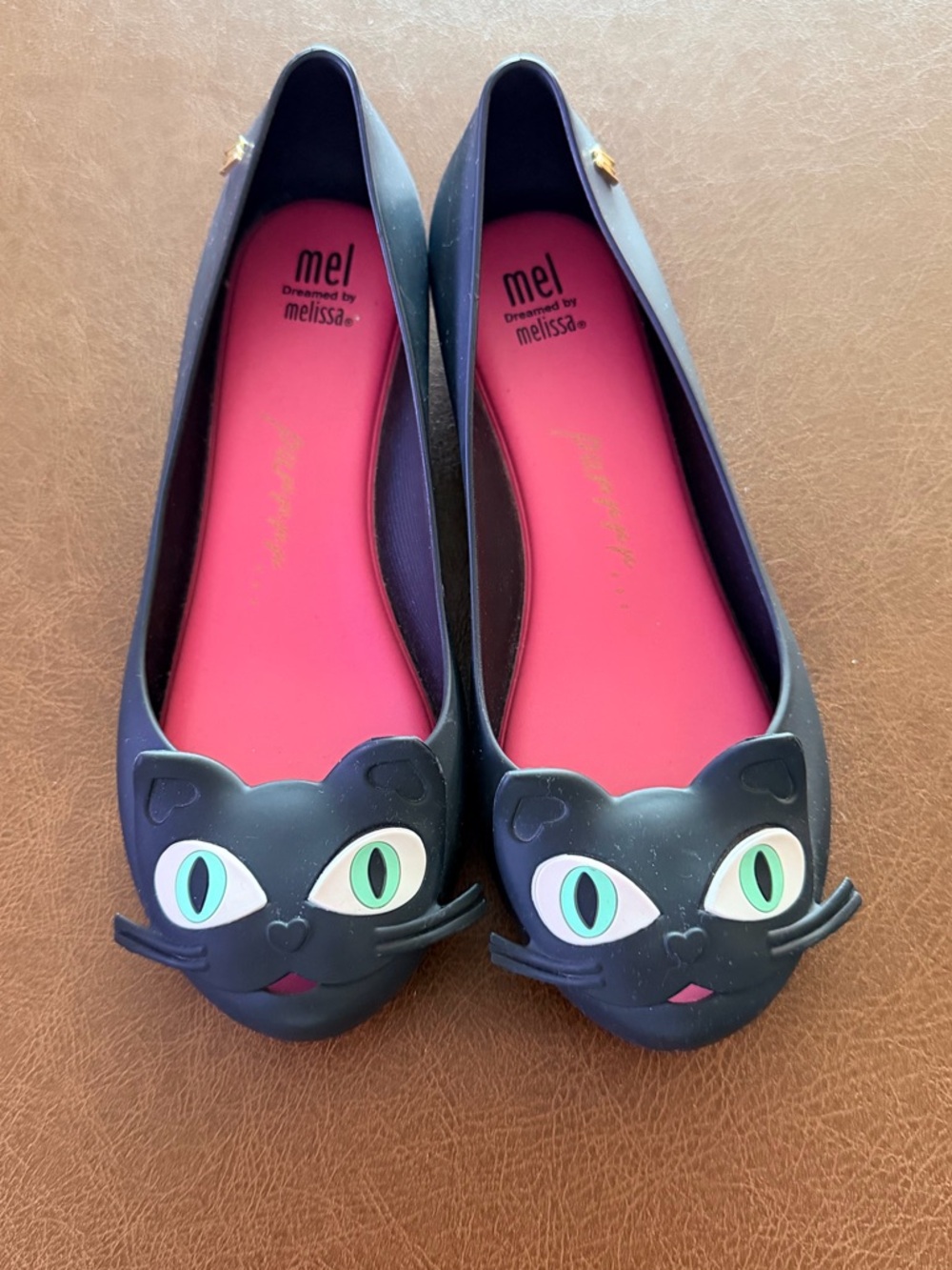 Melissa Black Cat Ballet Flats with Pink Insole